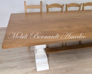 TF573 Tavolo fratino in rovere con gambe bianche a balaustra