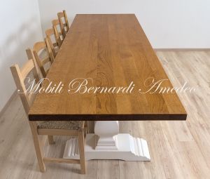 TF573 Tavolo fratino in rovere con gambe bianche a balaustra