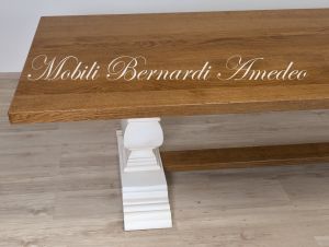 TF573 Tavolo fratino in rovere con gambe bianche a balaustra