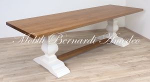 TF573 Tavolo fratino in rovere con gambe bianche a balaustra