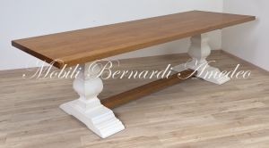TF573 Tavolo fratino in rovere con gambe bianche a balaustra