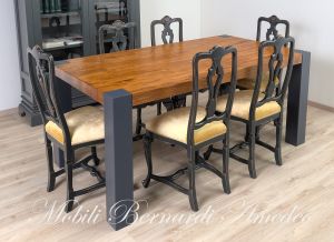 Modern table in solid olive wood and iron legs