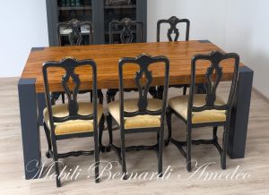 Modern table in solid olive wood and iron legs