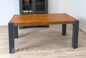 Modern table in solid olive wood and iron legs
