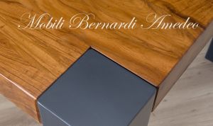 Modern table in solid olive wood and iron legs