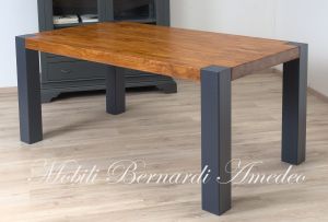 Modern table in solid olive wood and iron legs