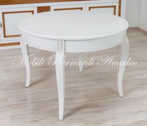 Tavolo rotondo allungabile stile classico finitura colore bianco diametro 100 cm