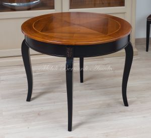 Tavolo rotondo diametro 100 cm in legno stile classico finitura bicolore nero e noce nazionale