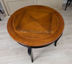 Tavolo rotondo diametro 100 cm in legno stile classico finitura bicolore nero e noce nazionale