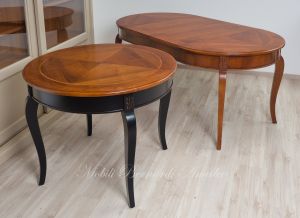 Tavoli rotondi stile classico in legno di noce con allunghi produzione artigianale personalizzabile