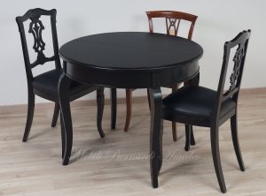 Tavolo rotondo in legno stile classico finitura colore nero con 2 allunghi