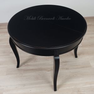 Tavolo rotondo in legno stile classico finitura colore nero con 2 allunghi