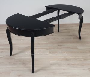 Tavolo rotondo in legno stile classico finitura colore nero con 2 allunghi