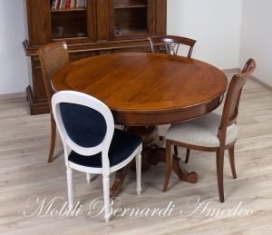 TA927 Tavolo rotondo in legno con 4 prolunghe diametro 130 cm