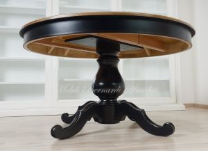 Tavolo rotondo con prolunga e gamba centrale tornita in legno massello finitura colore nero