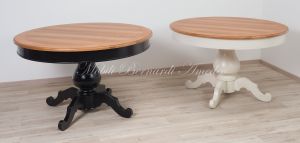 Tavoli rotondi in legno stile classico contemporaneo con prolunga aggiuntiva e finiture colore bianco e nero