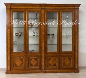 Libreria Classica Noce Intarsiato Olivo Ante Vetro 02