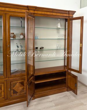 Libreria Classica Noce Intarsiato Olivo Ante Vetro 08