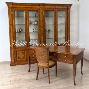 Libreria Classica Noce Intarsiato Olivo Ante Vetro 12