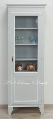 Vetrina libreria in legno massello laccata colore grigio e bianco