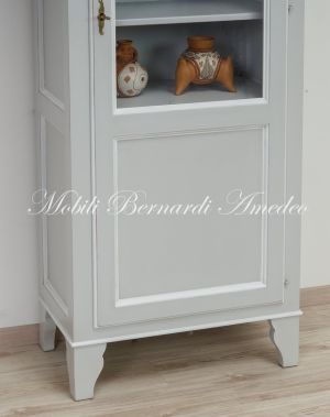 Vetrina libreria in legno massello laccata colore grigio e bianco