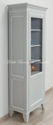 Vetrina libreria in legno massello laccata colore grigio e bianco