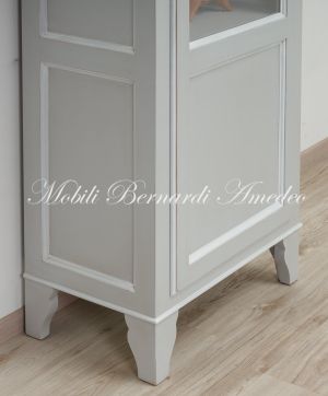 Vetrina libreria in legno massello laccata colore grigio e bianco