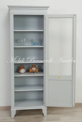 Vetrina libreria in legno massello laccata colore grigio e bianco