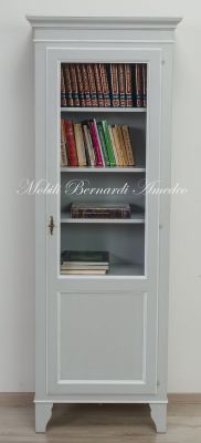 Vetrina libreria in legno massello laccata colore grigio e bianco