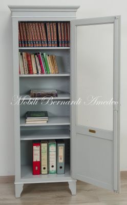 Vetrina libreria in legno massello laccata colore grigio e bianco