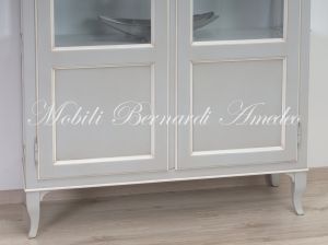 Classic style 2-door display cabinet with two-tone gray and white glass finish