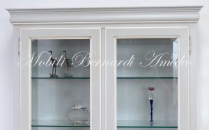 Classic style 2-door display cabinet with two-tone gray and white glass finish