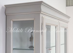 Classic style 2-door display cabinet with two-tone gray and white glass finish