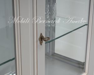 Classic style 2-door display cabinet with two-tone gray and white glass finish