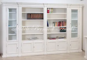 Large solid wood bookcase with classic style antique white lacquered finish